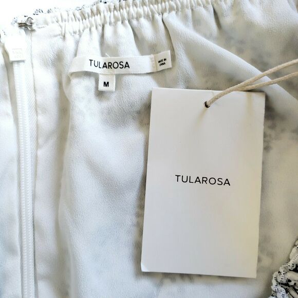 TULAROSA Ciao Bella off the shoulder ruffle tie waist dress black white Sz M NEW - Picture 4 of 6